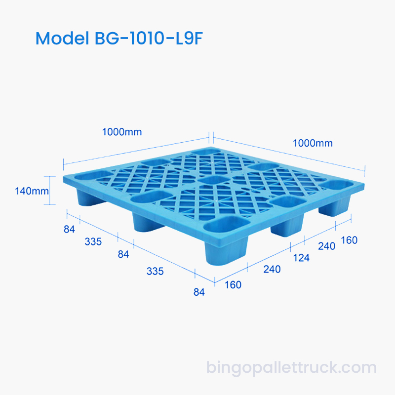 1000x1000mm HDPE lättviktsplastpall 4-vägsingång för gaffeltruck