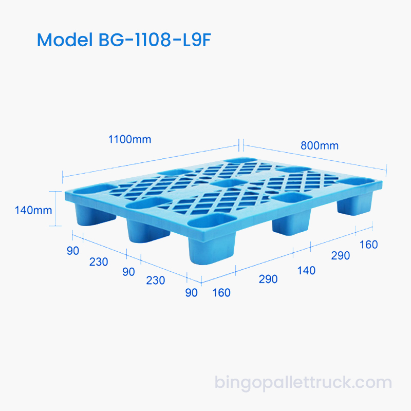 1100x800 mm lätta plastpall med 4-vägsingång för palluttag