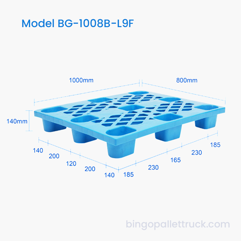 1000x800 mm formsprutad plastpall Lätt 9-benspall för industriell förvaring