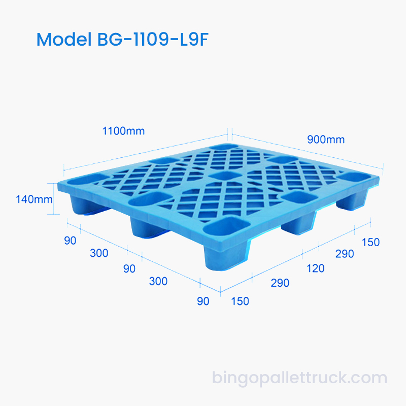 1100×900 mm hållbar lätt belastning nio fot HDPE plastpall för materialhantering