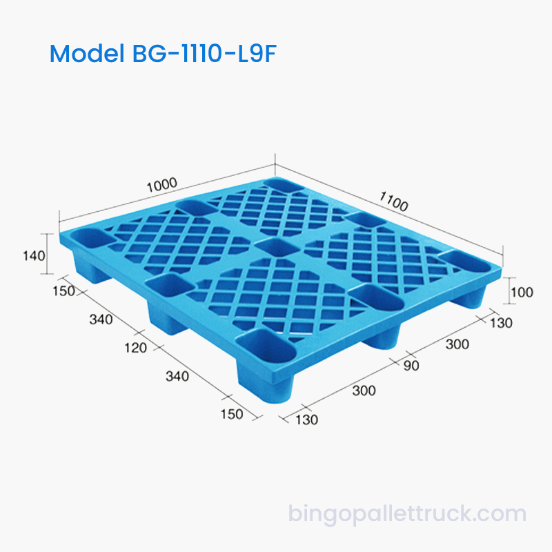 1100x1000mm enkelsidig 9-bens plastpall för kylkedja och logistikverksamhet