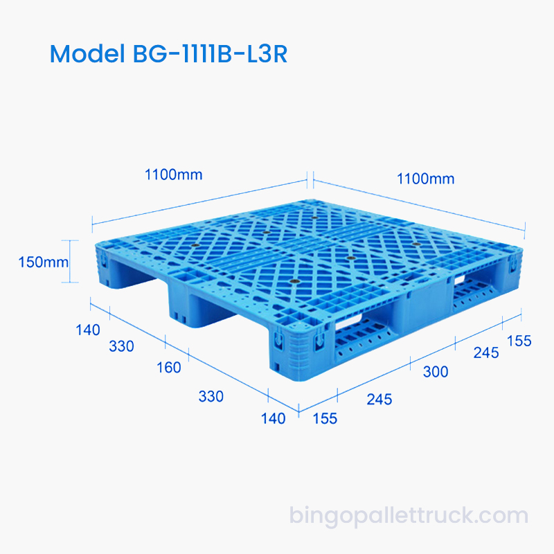 1100x1100 mm plastpall 3 löpare med stålförstärkning för logistik