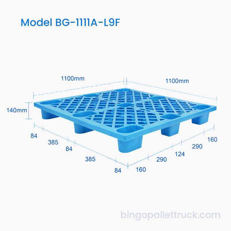 1100x1100 mm lätt 9-bens plastpall med 4-vägsingång för palljack