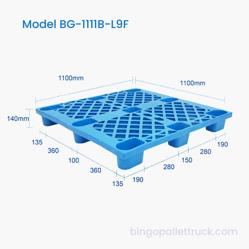 1100x1100mm 9-bens plastpall optimerad för pall- och gaffeltruckanvändning