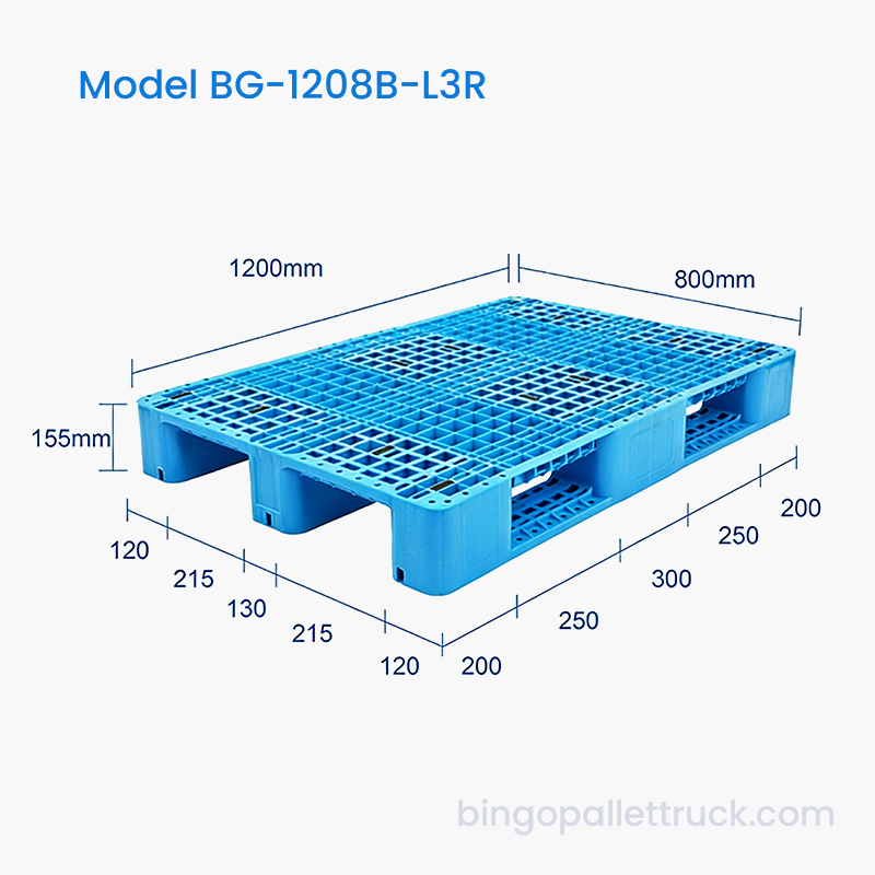 Höghållfast 1200x800 mm 3-löpare plastpall med lång livslängd