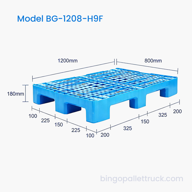 1200x800 mm Heavy Duty 9-bens HDPE-plastpall för logistik