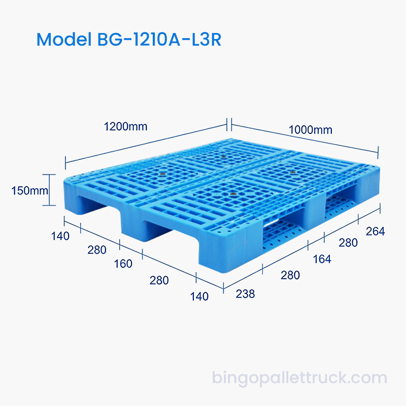 1200x1000mm Lättvikts 3 löpare plastpall för lager