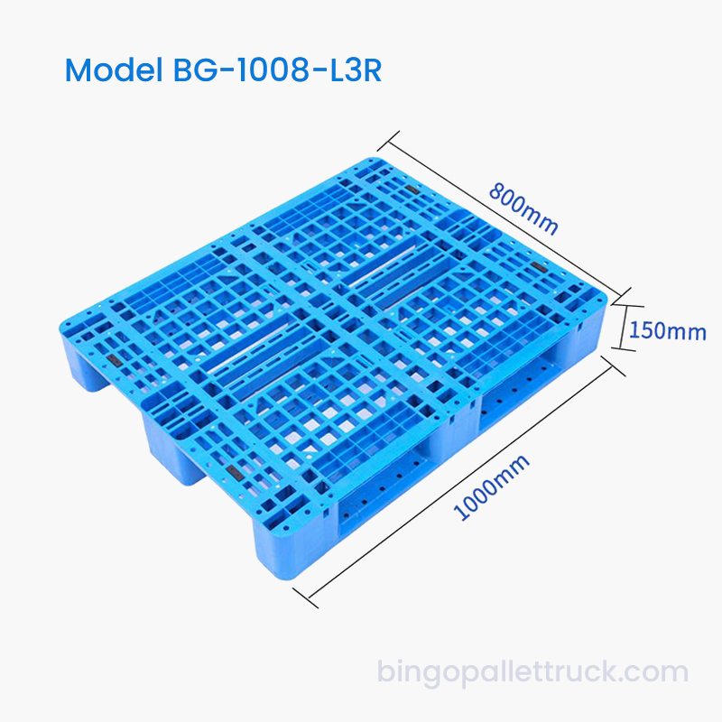 1000×800 mm 3-löpare HDPE-plastpall för lagerställ