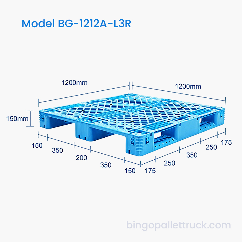 Kostnadseffektiv 1200 x 1200 mm 3 löparpall med stålstänger och pålitlig lastkapacitet