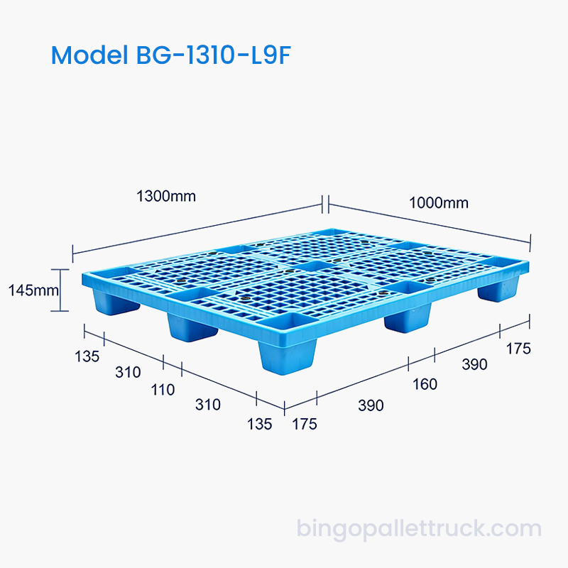Höghållfast 1300x1000mm 9-bens lätt plastpall för logistik