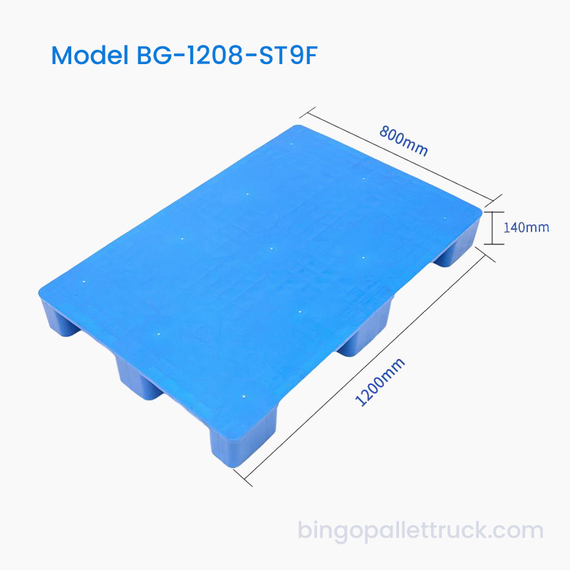 Återvinningsbar 1200x800 mm solid topp 9 ben plastpall för logistik