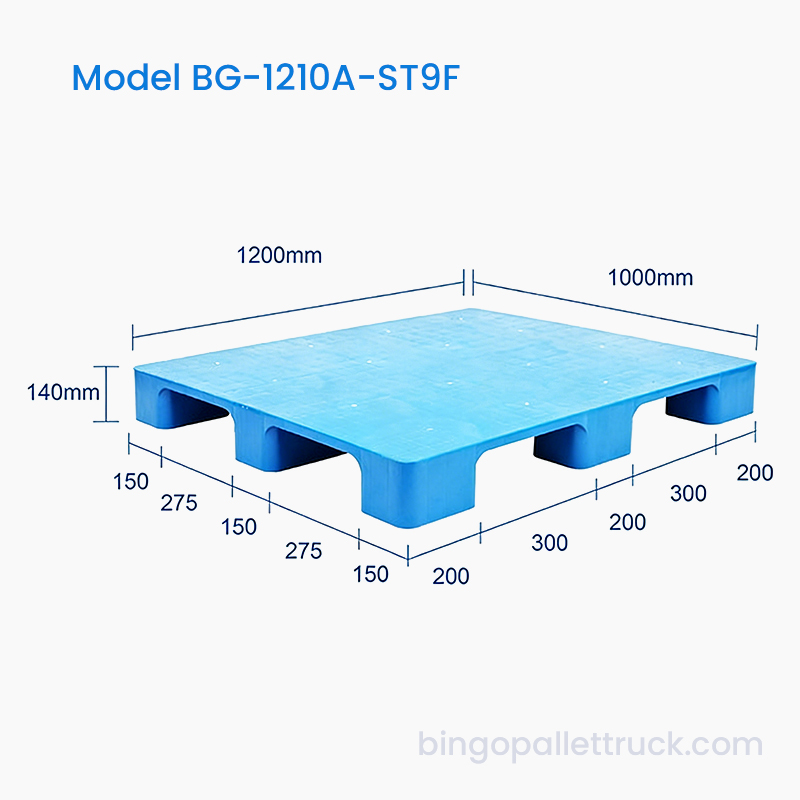 Slitstark 1200x1000 mm solid topp 9 ben plastpall för frekvent fraktanvändning